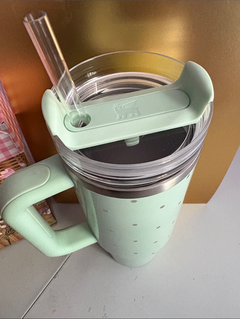 Stanley Mint Green Polka Dot Insulated Travel Mug with Handle - Picture 4 of 4